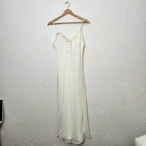 White lace-trimmed maxi midi slip dress